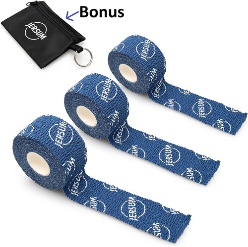 JERSUM Premium Gewichtheben Daumenband dehnbar selbstklebend latexfrei schwarz, blau - Bild 1 von 15