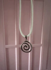 Silver Spiral Swirl Pendant Necklace White Cord Unisex Women Men Brand New
