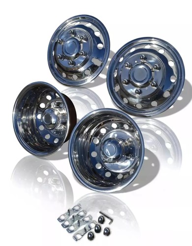 WOLFSTORM 17 Inch Dually Wheel Simulators Set Of 4 - Stainless Steel Hubcaps For Ford F350 2005-2024