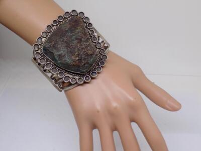 old pawn Fred Harvey Era Sterling Silver 925 Handmade Turquoise Cuff Bracelet