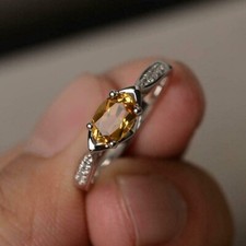1Ct Lab-Created Yellow Citrine Solitaire Engagement Ring 14K White Gold Plated