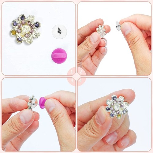 100 Set Tie Tacks Blank Pins with PVC Rubber Pin Backs for Silver Black - Picture 6 of 11