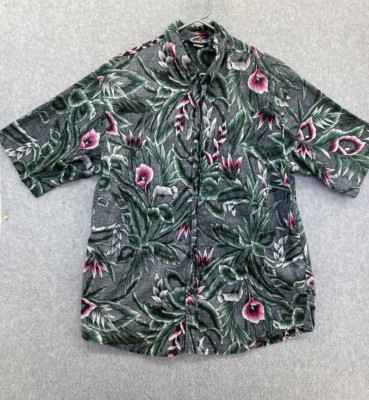 Hawaii Blues Vintage Button Down Aloha shirt black Marled Floral Large USA