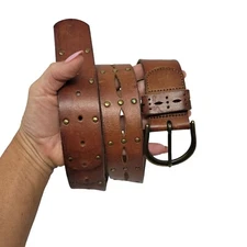 AEO Genuine Leather Brown Belt M Perforated Studded Boho Country Cowgirl
