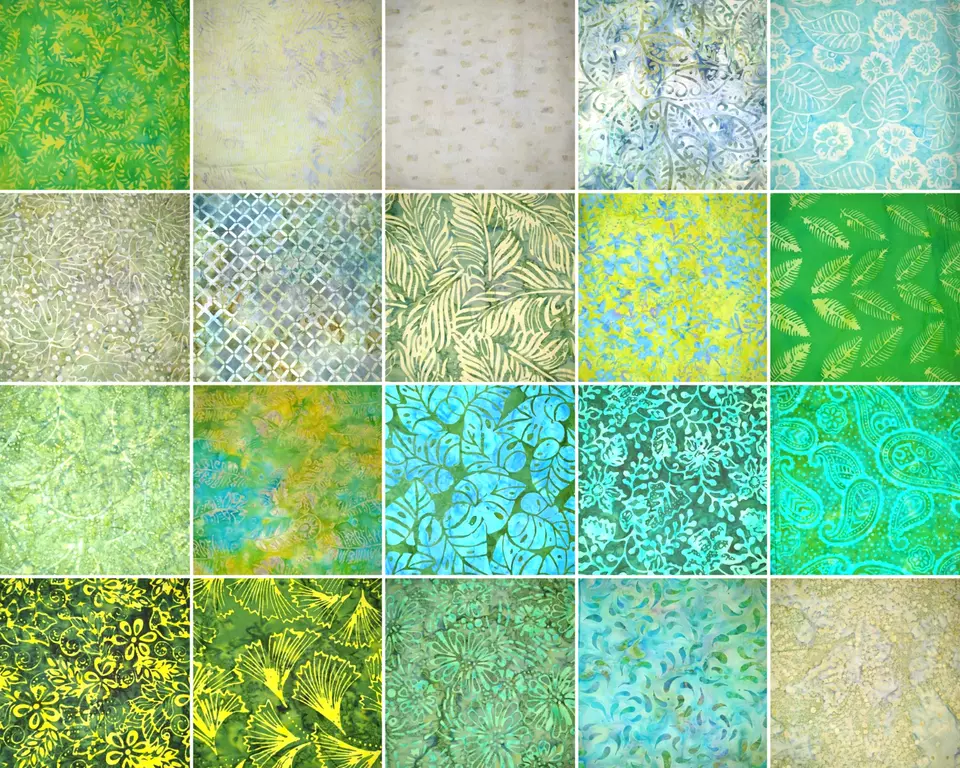 "Seconds" 40 x Batik Fabric Quilting Layer Cakes 10" x 10" Squares Green - Image 2 of 2