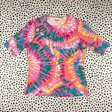 Lands End Pink Blue Tie Dye Short Sleeve XS 2-4 Cover-Up SWIM TEE 518093