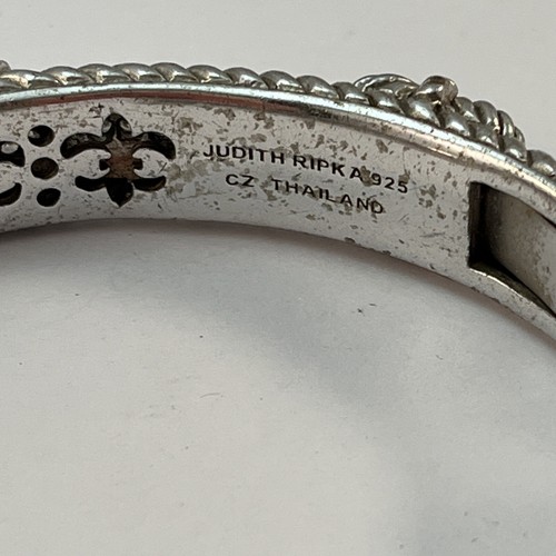 JUDITH RIPKA 925 Sterling Silver CZ Heart Hinged Cuff Bracelet - Picture 6 of 10