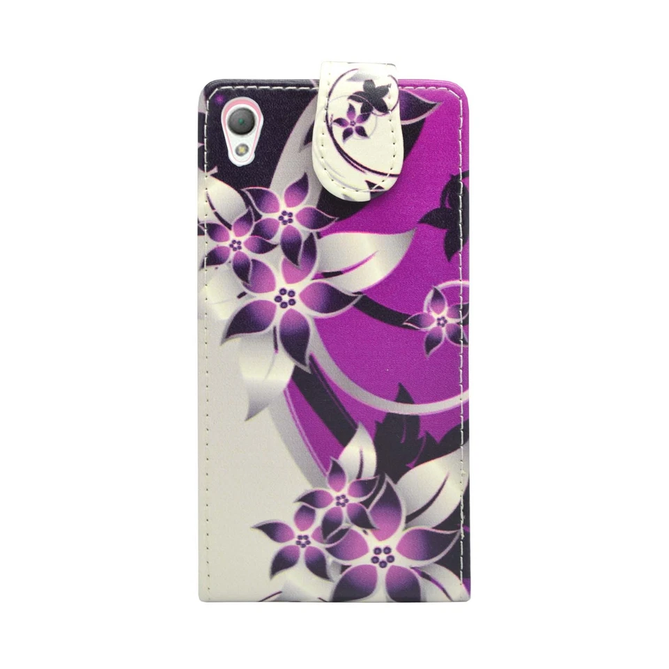 索尼 XPERIA Z3 PLUS 紫色奶油花翻盖 PU 皮革口袋保护套 — 第 3/4 张图片