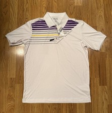 Adidas Adizero Golf Polo Shirt Men  s Large White Purple Stripe Modern Fit NWT