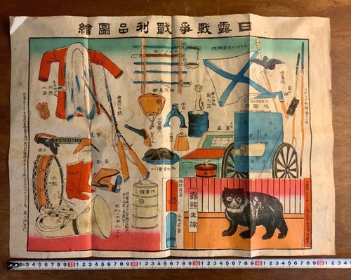 1904 Russo-Japanese War Captured Russian Equipment Illustrated Sheet Woodblock P