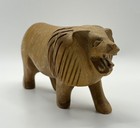 Hand Carved Wooden Lion Figurine Roaring Animal Ornament Wood