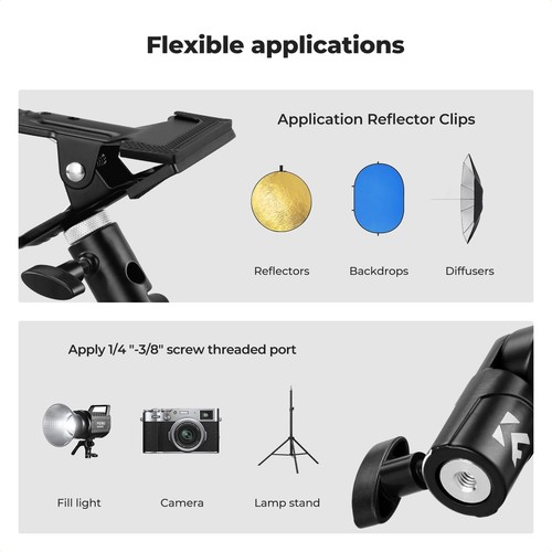 K&F CONCEPT Photography Reflector Holder Photo Video Studio 5/8" Heavy Duty Clip - Afbeelding 4 van 7