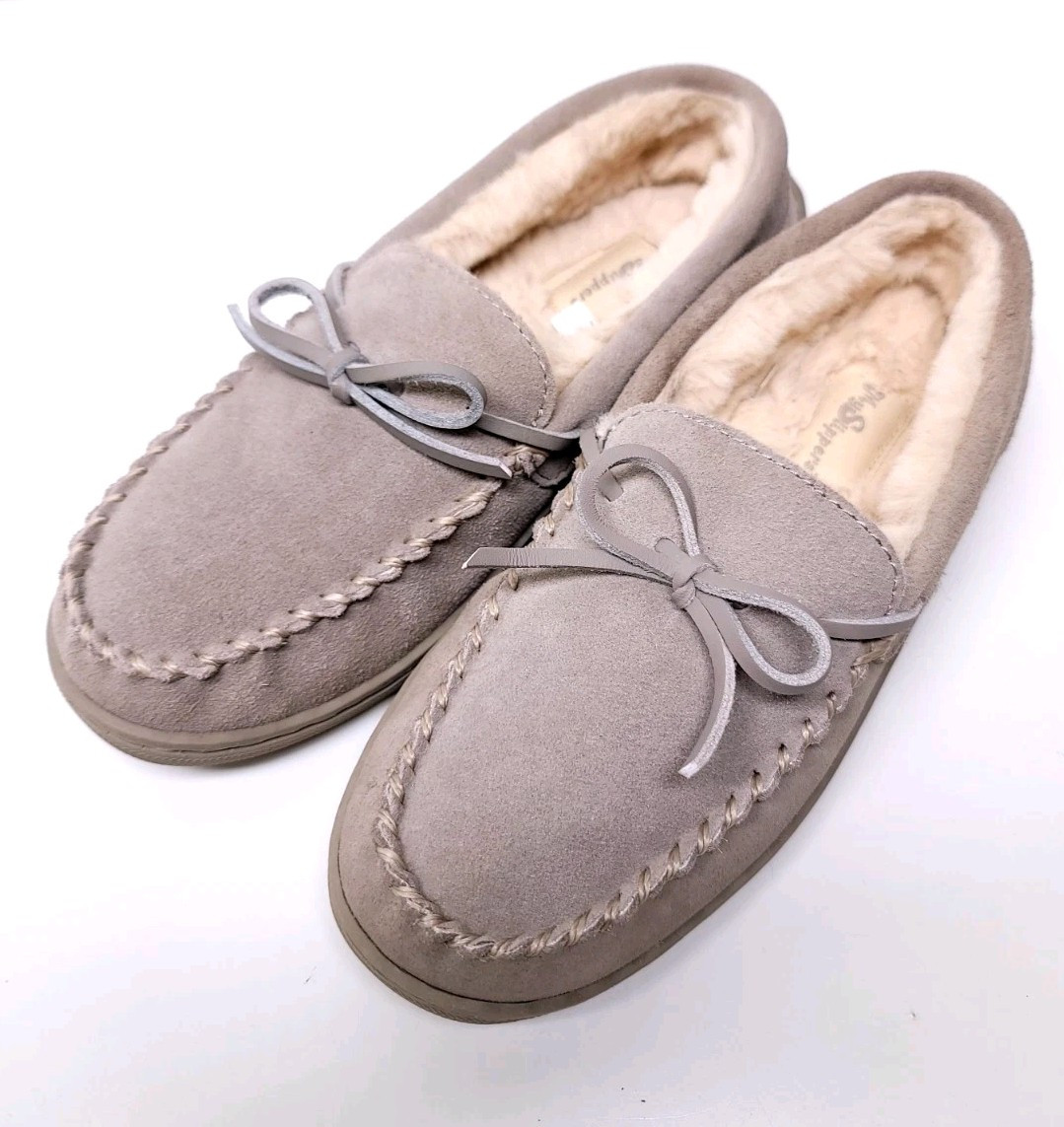 My Pillow My Slippers Taupe Gray Suede Memory Foam Gel Moccasins Women's 8 View 3