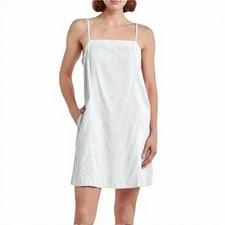 Madewell Womens Dress Size 14 White Linen Blend Mini Spaghetti Straps Pockets