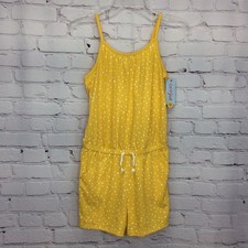 Cat  Jack Girls Sz L 10-12 Yellow Polka Dot Romper One Piece Drawstring Accent