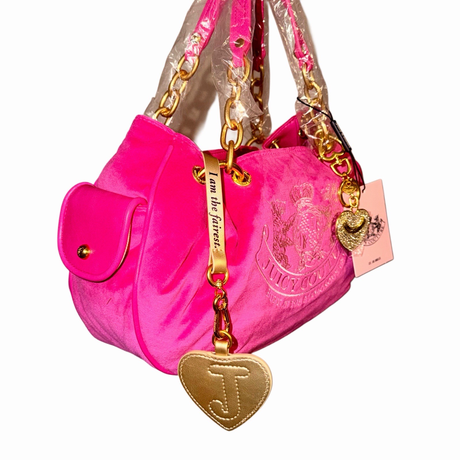 Juicy Couture Pink Yarrow Chain Handle Daydreamer Crest Velour Satchel Bag image 3