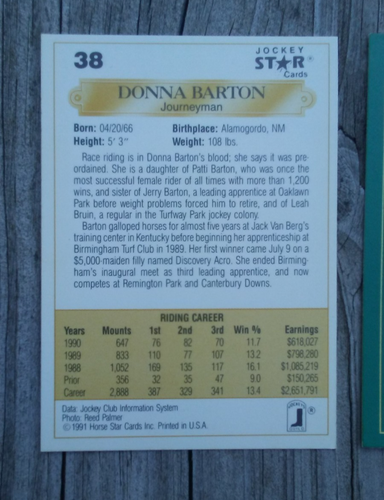 1991 Jockey Star Cards - #38 BARTON #37 BARRERA #32 ANTLEY - Picture 3 of 7