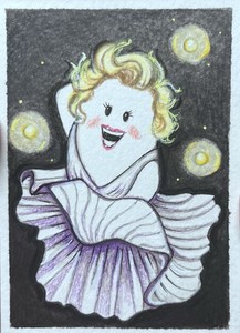 ACEO Original Art Card Ghost Marilyn in Dress Mixed Media Drawing Ademade-stl