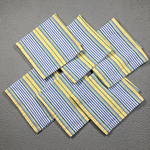 Crate & Barrel Seaside Napkins Yellow Blue Stripe Lot of 6 100% Cotton 18 inch
