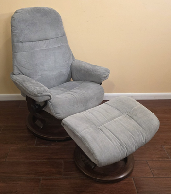 Ekornes Stressless Grey Fabric Swivel Recliner Chair Ottoman Small