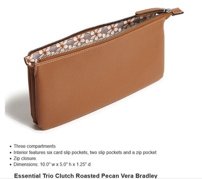 Essential Trio  Clutch Roasted Pecan Faux Leather Vera Bradley New
