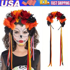 Day Of The Dead Rose Floral Crown Headband Headpiece For Women Mexican Flower