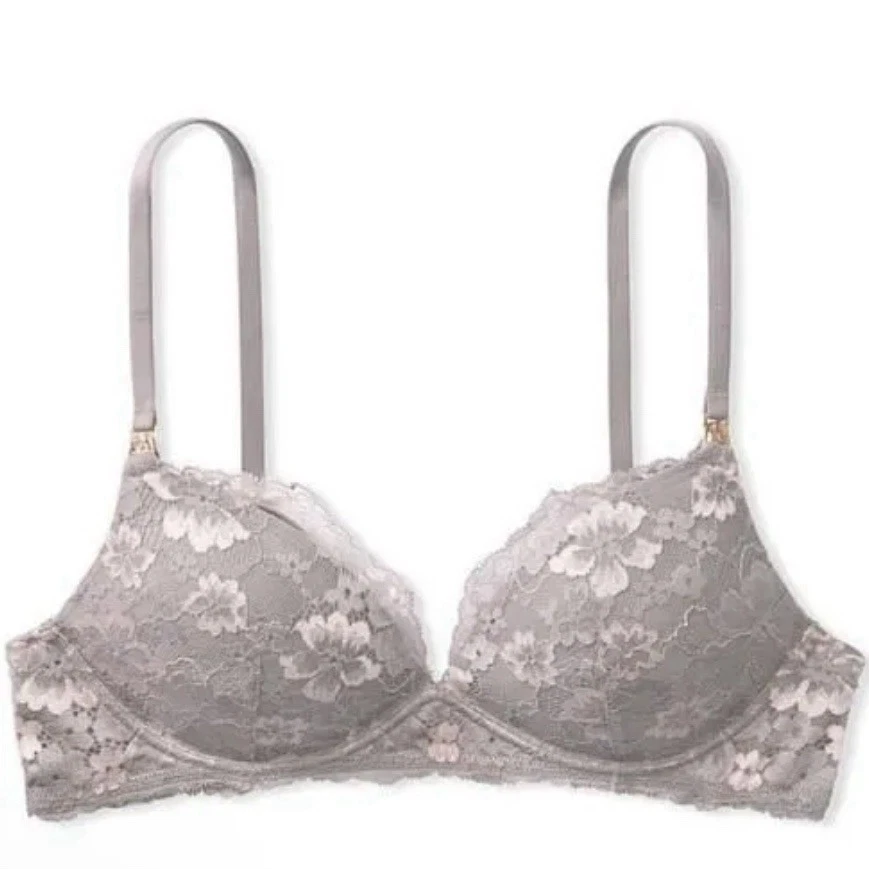 Sutiã de enfermagem feminino Victoria's Secret 36 DDD cinza pêssego renda sem fio macio - Imagem 3 de 4