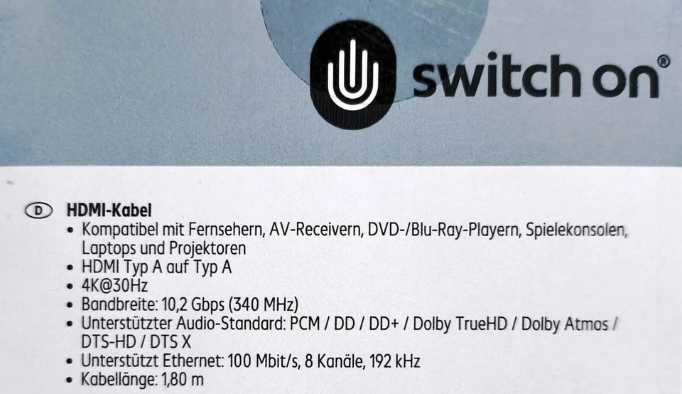 SWITCH ON ® HDMI Kabel / 1,80 m / 4K@30Hz / TDHDMI A1 - Bild 2 von 3