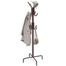Standing Coat and Hat Hanger Organizer Rack, 12 Hooks, Bronze