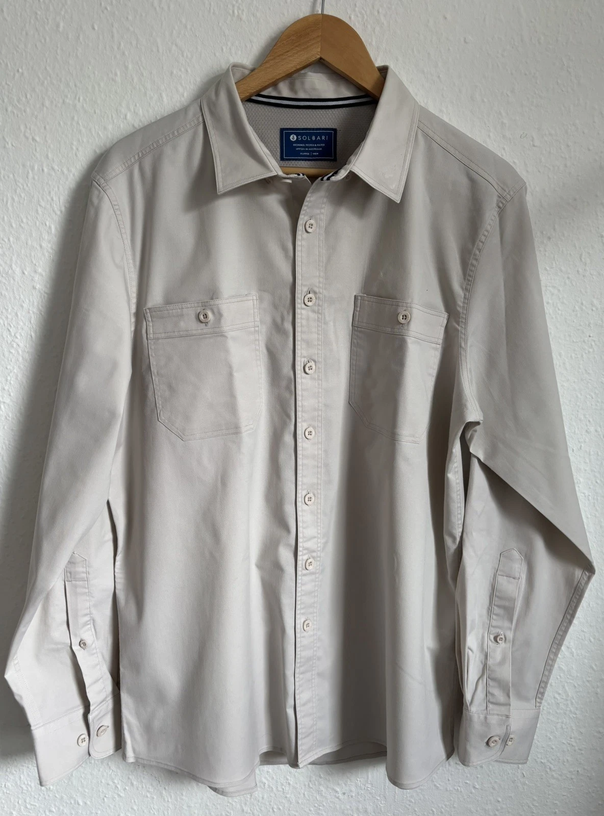 Solbari Hiking Shirt Mens X-Large Cream Solar UPF50+ Protection Lightweight