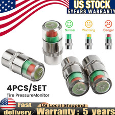 4x Auto Tire Pressure Monitor Valve Stem Cap Sensor Indicator Warn 3 Color Alert
