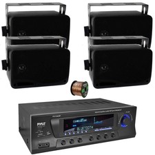 Pyle Home Audio Bluetooth Amplifier, 4x 3.5" 200W Wall Mount Black Audio Speaker