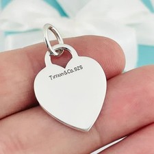 Tiffany  Co Sterling Silver Engravable Blank Heart Tag Charm or Pendant GENUINE