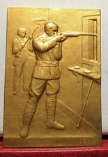 1910s rare Shooting art nouveau MEDAL BRONZE by CARIAT plaque 