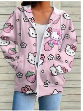HELLO KITTY   Hooded Sweatshirt Womens Sz S Pink MULTIPLE PINK, Pink, Zipped