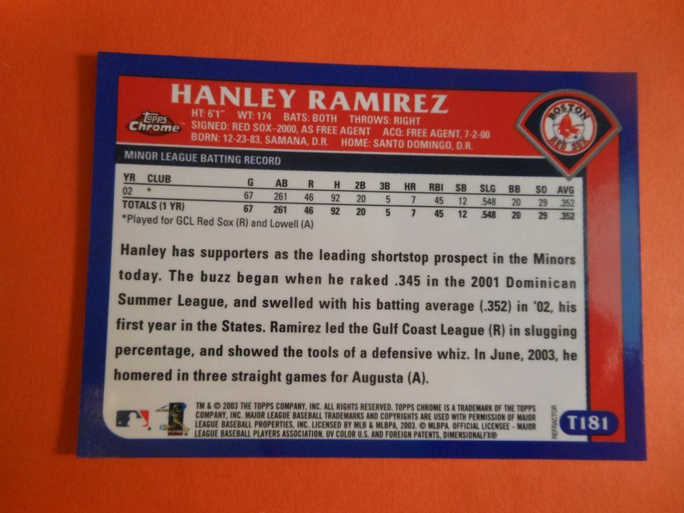 2003 Topps Traded & Rookies Hanley Ramirez Chrome Refractor RC #T181 Red Sox - Image 4 of 4