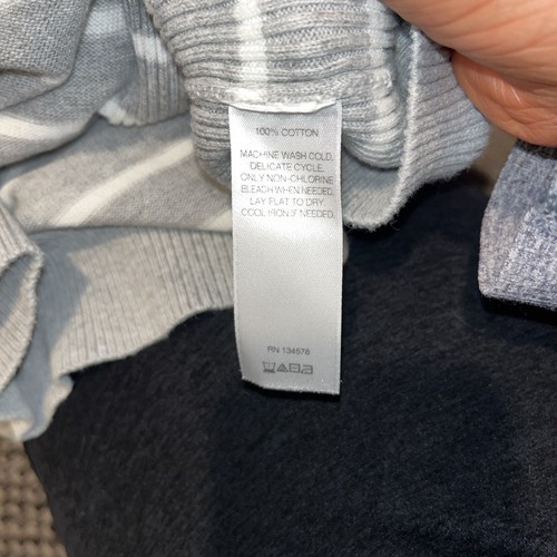 Vineyard Vines Damen 1/4-Reißverschluss gestreifter Baumwollstrickpullover grau grün Größe Large - Bild 3 von 4