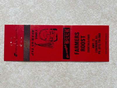 Q257 Vintage Matchbook Cover Farmers Roost Cocktails Leaf River Illinois IL