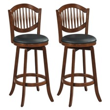 Swivel Bar Stools Set of 2, 30  Bar Height Chairs with Backrest and Wood Frame