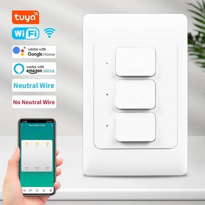Tuya WiFi Smart Wall Light Switch No Neutral Wire Neutral Wire Push Button