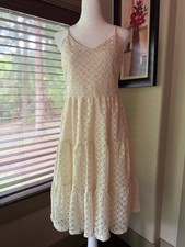 Gilli Small cream & white colored tiered midi dress with adjustable straps