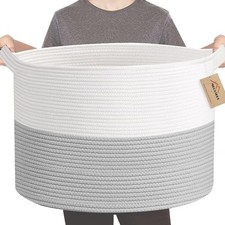 XXXL Large Cotton Rope Storage Bin, 22" X 14" Basket for Blankets Living Room...