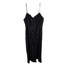 Vintage Black Lace Slip Dress Made in USA - Women's Size 10/12