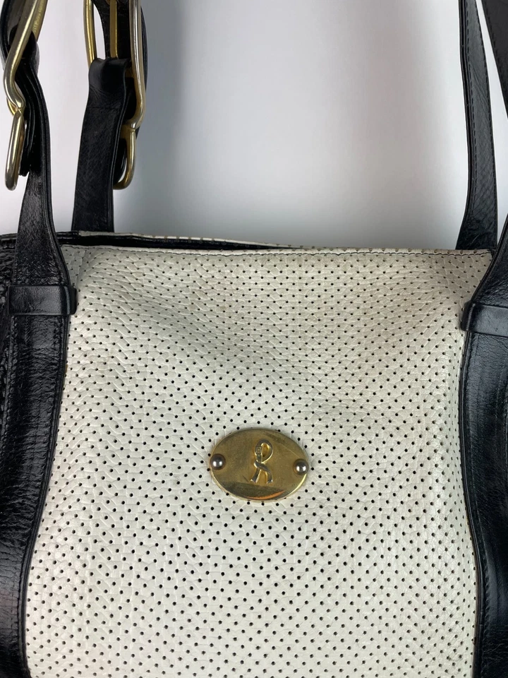 Bolso de Hombro Vintage Roberta Di Camerino Cuero Negro Hecho en ITALIA - Grande Foto 4 de 4