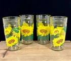 Set 4 Vtg Anchor Hocking Sunflower Drinking Jelly Jar Tumbler Glasses EUC