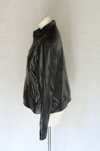 🐜 NO SIZE UNBRANDED BLACK FAUX LEATHER PVC MOTORCYCLE BIKER ZIP UP JACKET ~ S - Picture 2 of 5
