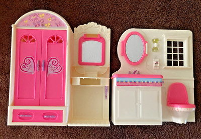 Vintage Barbie Goldlok Toys Pink Bathroom Closet Vanity Sink