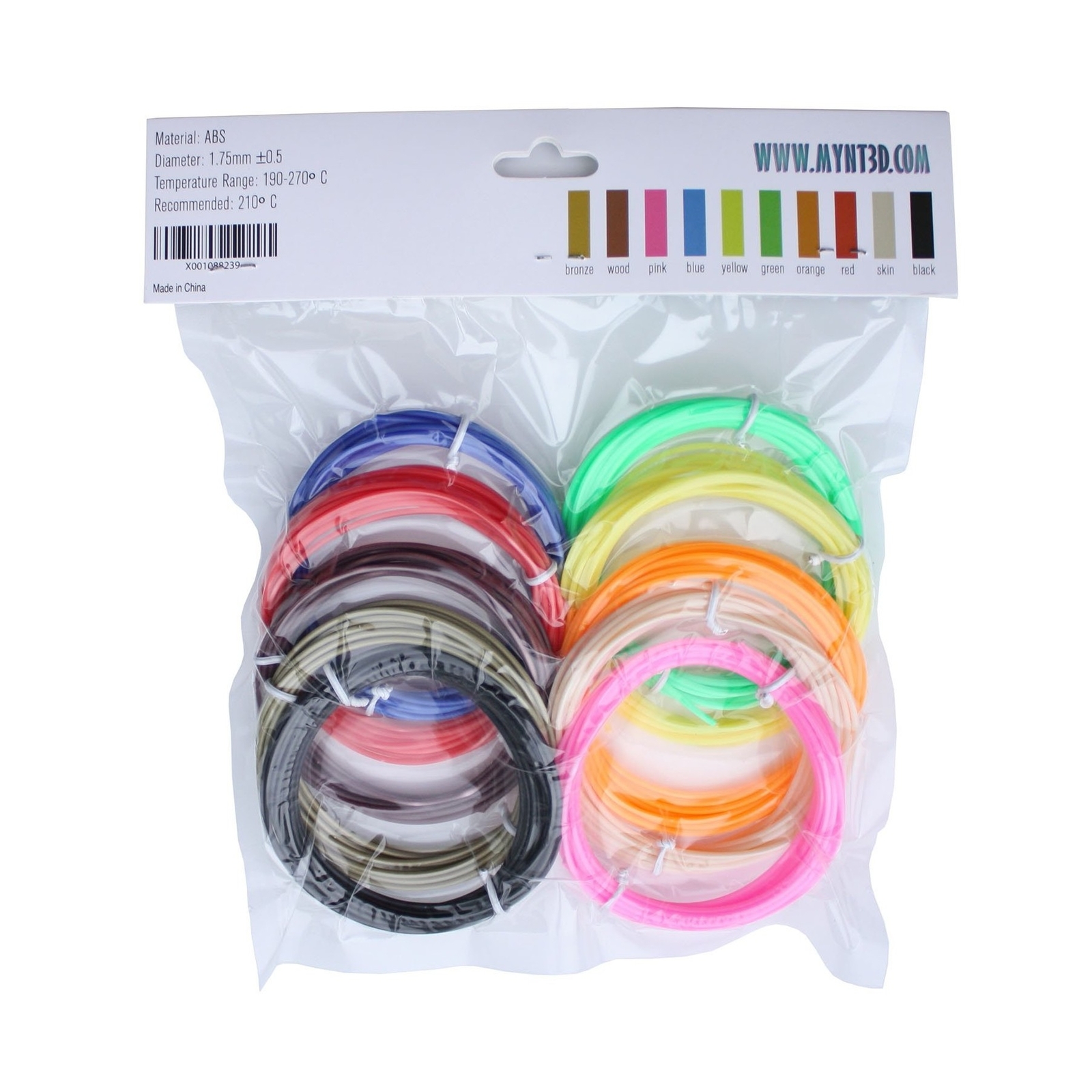 MYNT3D ABS 3D Pen Filament Refill Pack (10 Color, 3m Each)