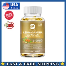 Organic Ashwagandha 120Capsules 2100mg Supplement w/ Black Pepper Root Powder