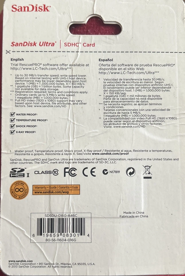 (New & Unopened) SanDisk 16GB Ultra SDHC UHS-I Memory Card Class 10 80MB/s - Image 2 of 2